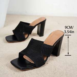Nouvelles <span class=keywords><strong>sandales</strong></span> d'été 2025 à talons épais pour femmes, mules tricotées à porter à l'extérieur, grandes tailles, mode, à bout carré - Product Image 5