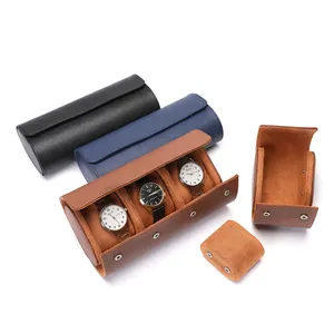 Cuir Saffiano 1 2 3 fentes de stockage logo personnalisé montre étui en rouleau vitrine de voyage montre boîte d'emballage