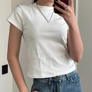 T-shirts courts basiques pour femmes été O cou haut en coton mince t-shirts Streetwear à manches courtes blanc élastique T-<span class=keywords><strong>shirt</strong></span> <span class=keywords><strong>femme</strong></span> <span class=keywords><strong>noir</strong></span> - Product Image 2
