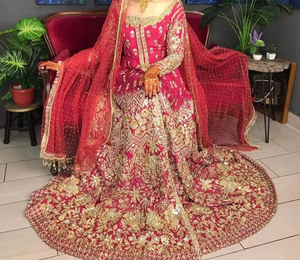 Robe de mariée indienne pakistanaise de créateur, Lehenga Choli, longue jusqu'au sol, avec broderie Zardozi riche, pour mariage, dernière collection 2019 - Product Image 6