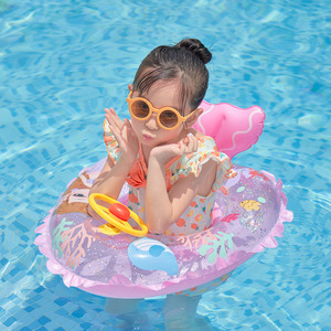 Flotador Inflable Infantil con Diseño de Sirena, Volante y Base de Esponja, Redondo, para Piscina y Parque Acuático - Product Image 3