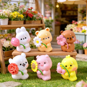 ช่อดอกไม้จิ๋ว ตุ๊กตากระต่าย หมู เป็ด ของตกแต่งน่ารัก รูปสัตว์เรซิ่นขนาดเล็ก สำหรับตกแต่งคอนโซลรถยนต์ โต๊ะทำงาน และเป็นของขวัญ - Product Image 1