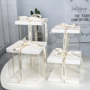 2023 Best Selling Custom Logo White/Black/Pink/Blue Clear Square Cake Box Tall Transparent Cake Box For Wedding