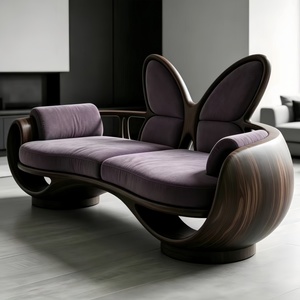 Canapé <span class=keywords><strong>deux</strong></span> <span class=keywords><strong>places</strong></span> en <span class=keywords><strong>bois</strong></span> massif, style Mid-Century Modern, forme papillon, luxe léger, écologique et confortable pour salon - Product Image 2
