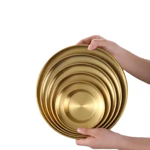 Золотой торт корейский диск из нержавеющей стали утолщенный бытовой плоское блюдо для барбекю блюдо