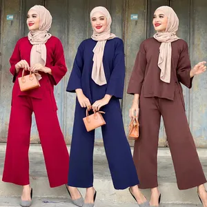 Traditionele Moslim Vrouwen Kleding Twee Stuk Broek Set Vrouwen Moslim Maleisië Indonesië Moslim Broek Top Knit Set