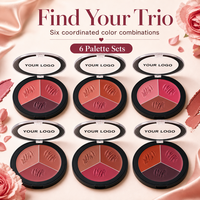 Baume blush hautement pigmenté, palette 3 couleurs, combo multicolore, fini scintillant, longue tenue, maquillage quotidien, cosmétiques, support de marque privée
