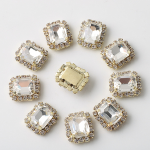 Zhubi 12*14mm Zircon Micro pavé Rectangle 10 pièces or griffe Hot Fix résine strass couture vêtements accessoires - Product Image 6