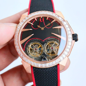 Elegante Reloj de Hombre con Doble Tourbillon en Caja de Oro Rosa, Bisel con Diamantes, Correa Amarilla y Negra, para Citas, Fiestas y Eventos de Lujo - Product Image 3