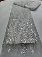 Tissu KC en dentelle africaine perlée et à sequins, maille respirante, infroissable, de luxe, avec broderie feuille ondulée, en tulle pour mariage et soirée
