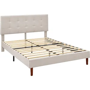 Cheap Factory Wholesale Wooden Frame Bed Dorm Cheap Double King Bed Fabric Upholstered Platform Bed Frame