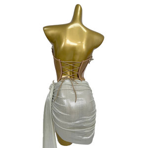 Eleganti gonne a corsetto con perle e paillettes bianche 2 pezzi Set da Festival spettacolo Performance da ballerina che indossa un abito da ballo Sexy da donna - Product Image 4