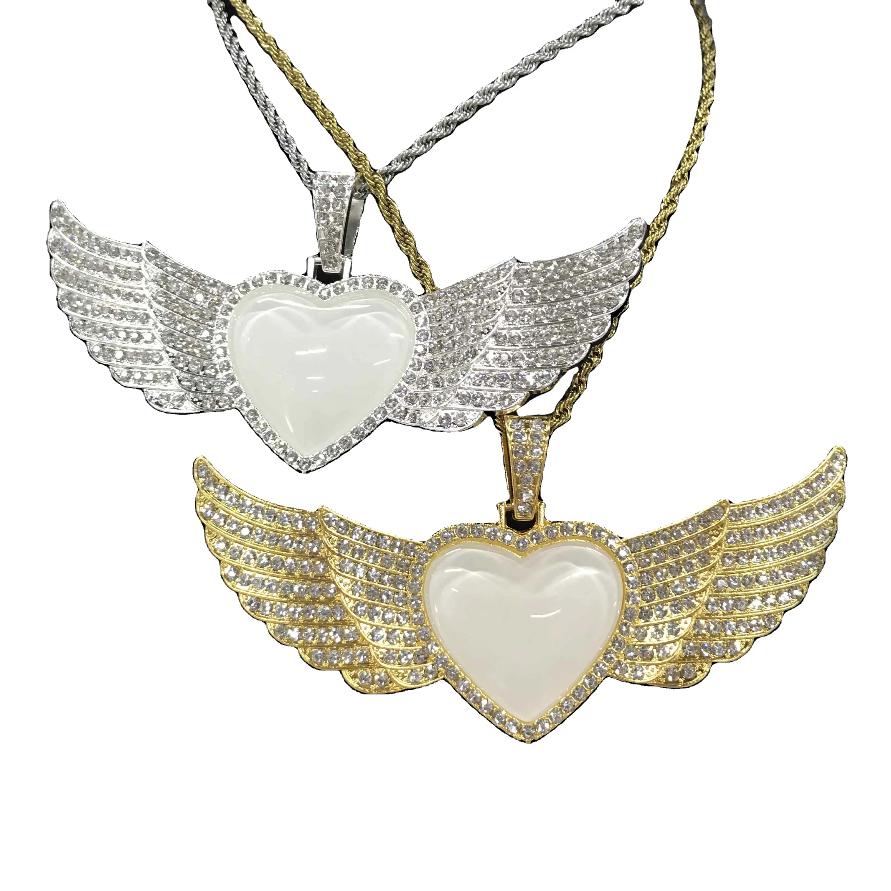 SL-28 Sublimation Necklace Heart Angel Wing Necklace Hip Hop Jewelry Sublimation Necklace Blanks Customized Photo