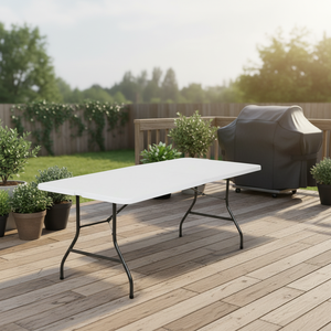 Mesas Dobráveis de Plástico Brancas Leves e Portáteis de 6 Pés com Estrutura de Ferro para Jantares e Eventos ao Ar Livre - Product Image 1