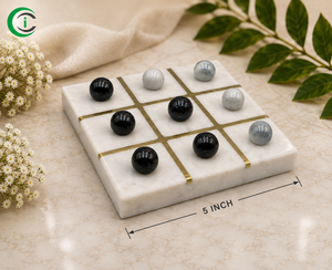 White <b>Marble</b> Tic Tac Toe Set 5 Inch with Brass Inlay and Black White Glass Balls Luxury Tabletop <b>Game</b> Home Decor Board <b>Game</b> - Product Image 2
