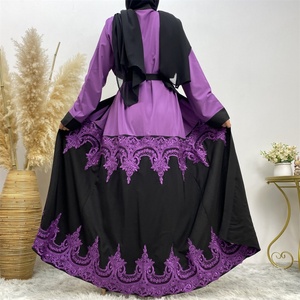 1753# Modest Black Border With Pretty Applique High Quality Cardigan Dubai Muslim Islamic <b>Abaya</b> - Product Image 4
