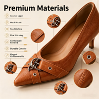 Escarpins personnalisés à bout pointu en cuir craquelé marron avec boucle à fermoir, talon aiguille rétro, chaussures de cérémonie OEM ODM