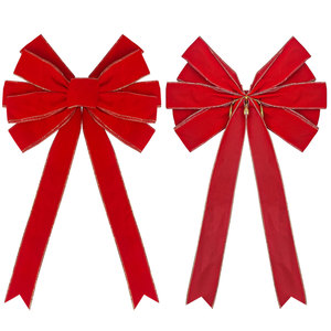 Lazos de terciopelo rojo grandes flocados con borde dorado de Dacron reutilizables para la decoración del árbol de Navidad, venta al por mayor de fábrica - Product Image 6
