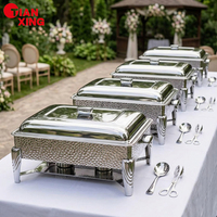 TIANXING Ensemble de réchauds de buffet martelés, plats de service ronds argentés et dorés, réchaud de buffet pour mariage, fête, maintien au chaud des aliments