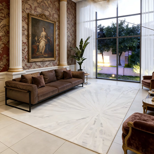 Tapis moderne abstrait en polyester et jute tissé Wilton pour chambre et salon - Product Image 1