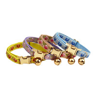 Collier pour chat transfrontalier avec boucle dorée, clochette, broderie jacquard, anti-étranglement, toutes saisons, Halloween/Noël/Pâques pour animaux de compagnie