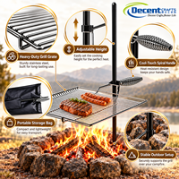 Barbecue de camping portable avec grille chromée, piquet réglable, poignée en spirale, sac de rangement, barbecue pliable