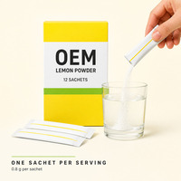 Mélange de poudre de citron en marque blanche OEM, 12 sachets par boîte, à base d'acide citrique et d'huile de citron, pour les propriétaires et les acheteurs de marques mondiales