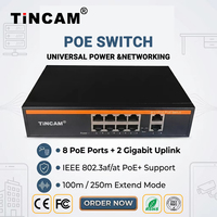 TiNCAM 8 puertos 10/100M Poe Switch 8 + 2 CH AF/AT Soporte 48V Vlan Smart Network Switch NVR para cámara IP CCTV