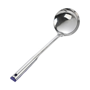 Louche en acier inoxydable avec long manche, bol profond, résistante à la chaleur, pour la cuisson et le service de soupes, ustensile de cuisine, cuillère à manche bleu foncé - Product Image 1