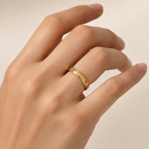 Double Groove <b>Stainless</b> <b>Steel</b> <b>Ring</b> with 14K Gold Vacuum Plating Polished Band in Gold and Silver Colors - Product Image 5