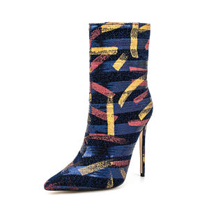 WETKISS 2023 מותאם אישית אדום כחול אפור גרפיטי גבוהה העקב הבוהן מחודדת קרסול מגפיים לנשים ובנות - Product Image 5