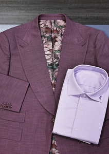 Traje de Negocios Morado a Medida para <span class=keywords><strong>Hombre</strong></span> de Talla Grande |   Chaqueta de Dos Botones con Forro de Jacquard Floral |   Traje OEM MTM - Product Image 5