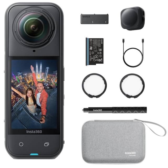 Insta360 X5 Essentials Bundle Waterproof Action Camera Leading Low Light Invisible Selfie Stick Effect Rugged Replaceable Lens
