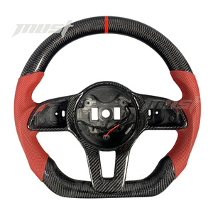 Volante de Fibra de Carbono Personalizado para <span class=keywords><strong>Mercedes</strong></span>-Benz 2019-2020 W205 W213 C E CLE GLC E300 con Empuñaduras de Cuero Perforado <span class=keywords><strong>Rojo</strong></span> - Product Image 1