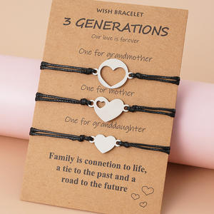 3 unids/set familia 3 generaciones de la pulsera <span class=keywords><strong>para</strong></span> las mujeres encanto ajustable cuerda tejida corazón mamá abuela hija amante de la joyería, regalos - Product Image 1