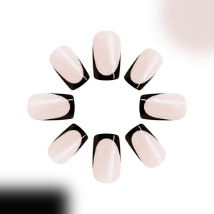 30 Pezzi Unghie Finte Quadrate Corte Nere con Punta Francese, Unghie Acriliche Naturali Pre-decorate Stile Coffin per Donne, 15 Misure - Product Image 5