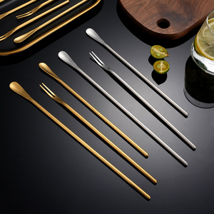 Cuchara y tenedor de mango largo estilo japonés, acero inoxidable 304, herramienta para postre, helado, miel, mango redondo, color sólido - Product Image 4