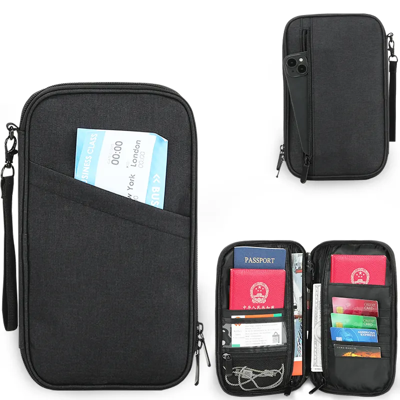 OEM पासपोर्ट आयोजक वॉलेट आरएफआईडी केस पासपोर्ट और टिकट धारक बैग पासपोर्ट यात्रा वॉलेट कॉम्पैक्ट यात्रा दस्तावेज़ पाउच बैग
