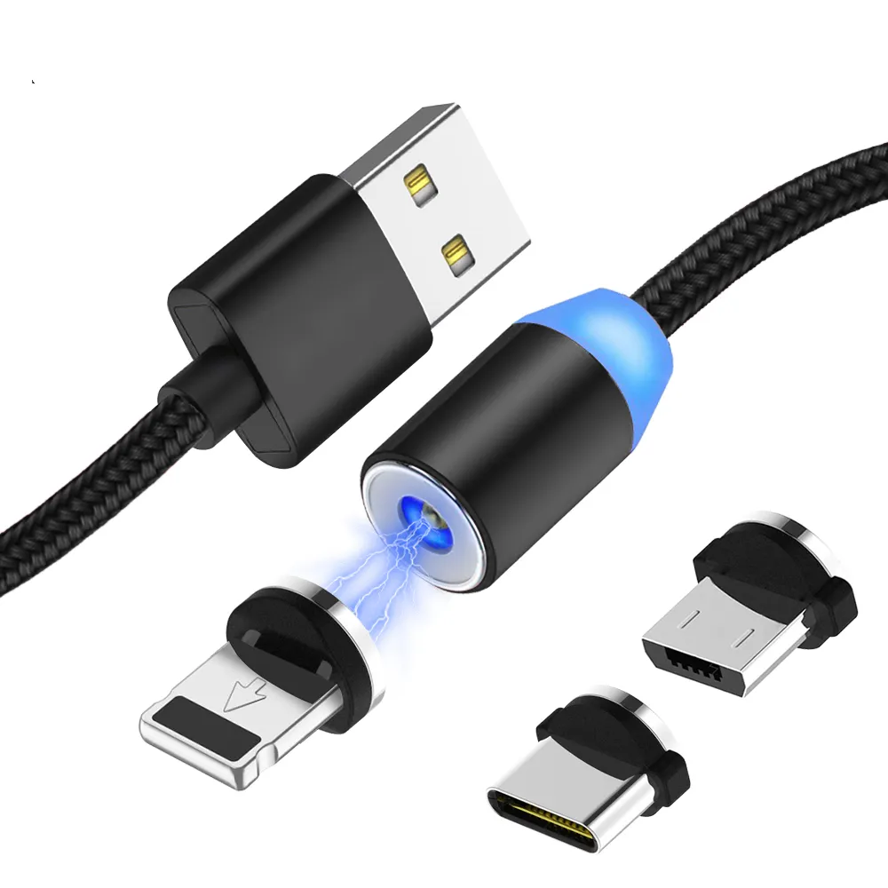 3in1 Kabel USB Pengisian Led Logam Micro Usb Fungsi Kabel Magnetic Ponsel Charger
