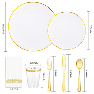 Ensemble de couverts de banquet de luxe de 175 pièces avec bordure dorée, vaisselle en plastique jetable de haute qualité pour les mariages, les fêtes et les hôtels - Product Image 5