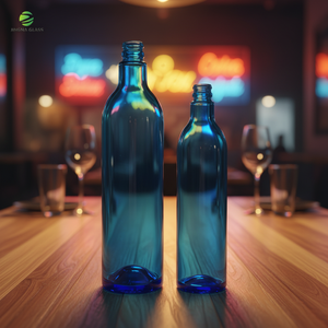 Botellas de Vidrio para Vodka Jingna al por Mayor con Tapas de Corcho, Reciclables, Transparentes, Azules, Redondas, para <span class=keywords><strong>Tequila</strong></span> y Brandy - Product Image 1