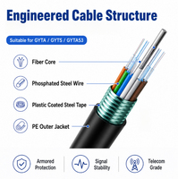 Cable de Fibra Óptica Monomodo G652D Blindado con Cinta de Acero PBT, Conductor Sólido GYTS de 12 Núcleos, Alta Resistencia para Exteriores, Baja Pérdida, para Telecomunicaciones