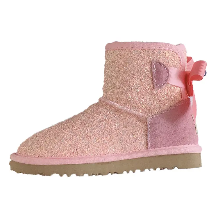 Winter children's snow boots Glitter bow plus velvet thick warm children's shoes men's and women's baby cotton boots kids boot