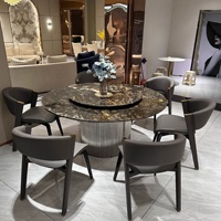 Ensemble de table à manger ronde en marbre avec plateau tournant, base en métal cannelé, veines dorées, luxe italien pour salle à manger, Mesa