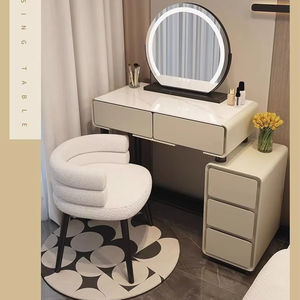 Juego de tocador de maquillaje de diseño moderno de Venta caliente con cajones de espejo ligero y tocador de madera de taburete al por mayor - Product Image 2