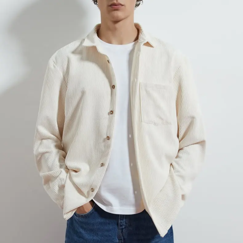 Custom mens white overshirt jackets corduroy shirt men for spring and autumn