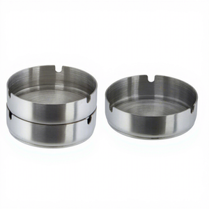 Cendrier rond en acier inoxydable avec quatre fentes pour cigarettes, cendrier de table durable pour la maison - Product Image 1