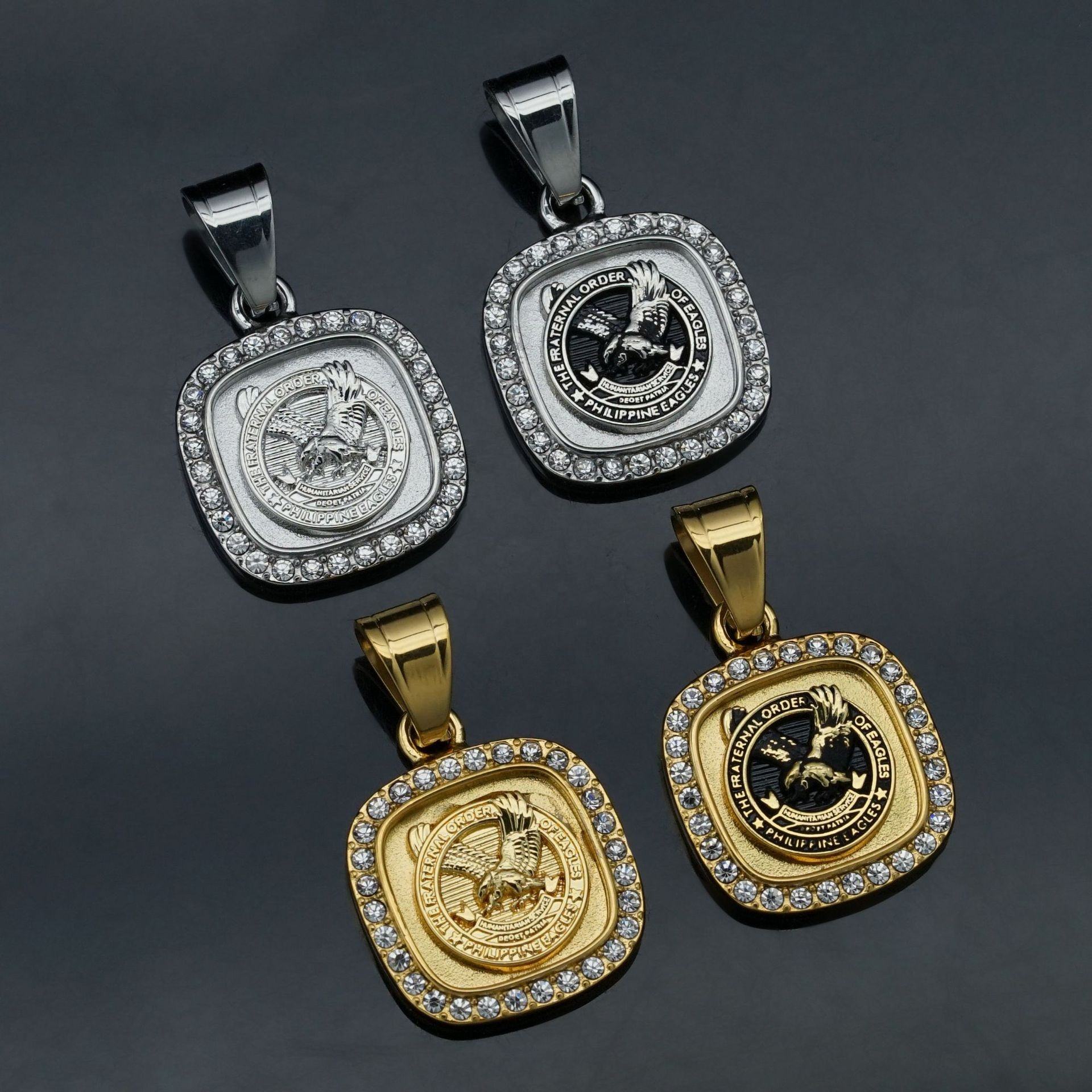 High Quality 18k Gold Plated Logo Custom Philippine Eagle Crystal Fashion  Jewelry Pendant Necklace Jewelry for Men