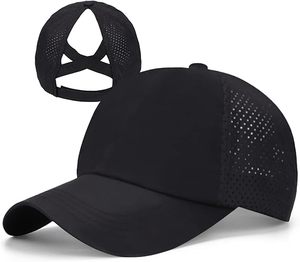 Kadın ayarlanabilir yüksek dağınık topuz beyzbol şapkası Criss çapraz at kuyruğu hızlı kurutma şapka ile el nakışı - Product Image 1