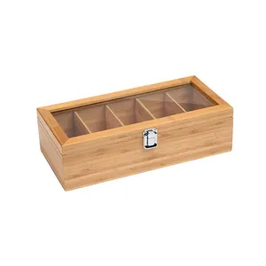 Custom Size Unfinished Natural Bamboo Tea Bag Boxes Organizers Wooden Tea Box